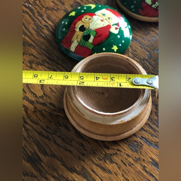 Vintage Wood Trinket Boxes Santa Set of 2 - Picture 7 of 9